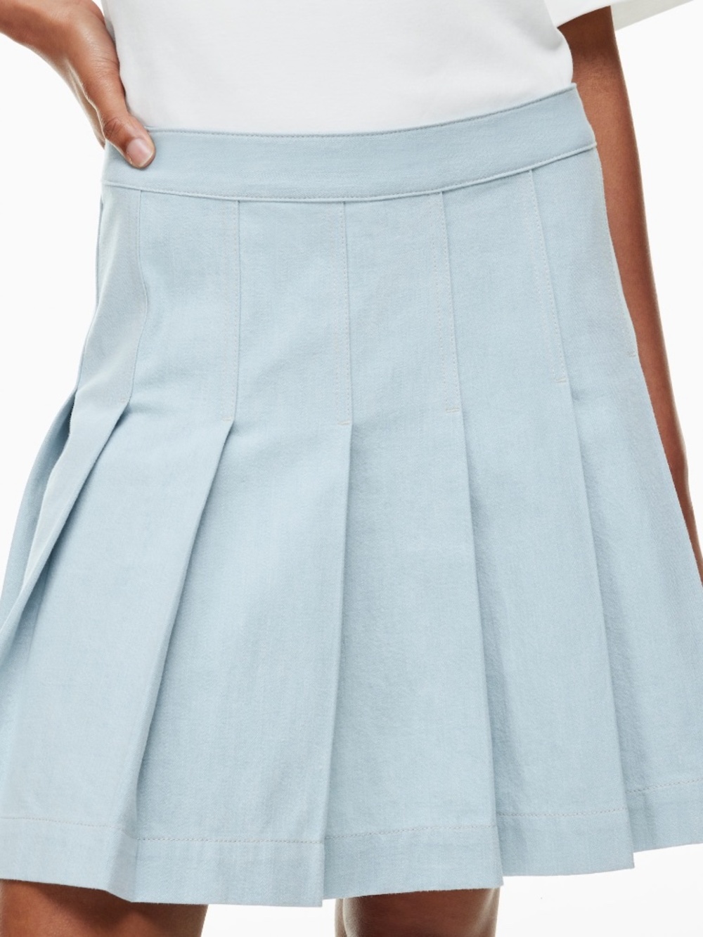 Babaton Perspective Mini Denim Skirt, Pleated, Preppy, Aritzia, 100% Cotton